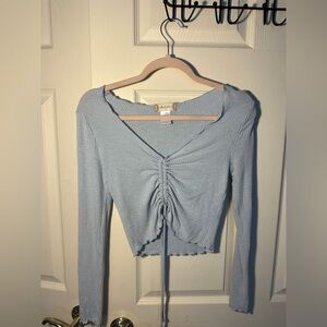 Altar'd State Long Sleeve Tee in Light Blue with Ruched Design